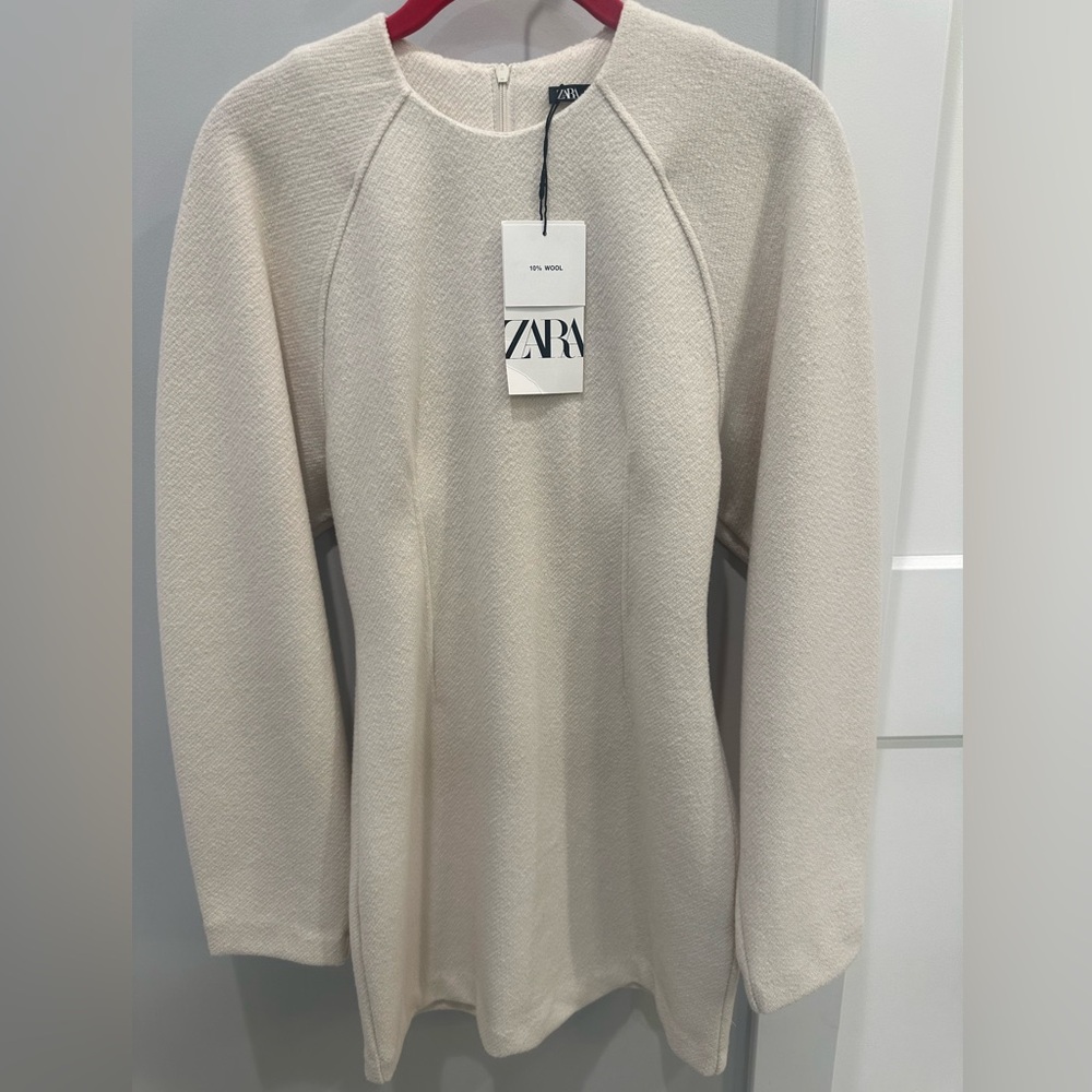 Zara Cream Long Sleeve Wool Dress